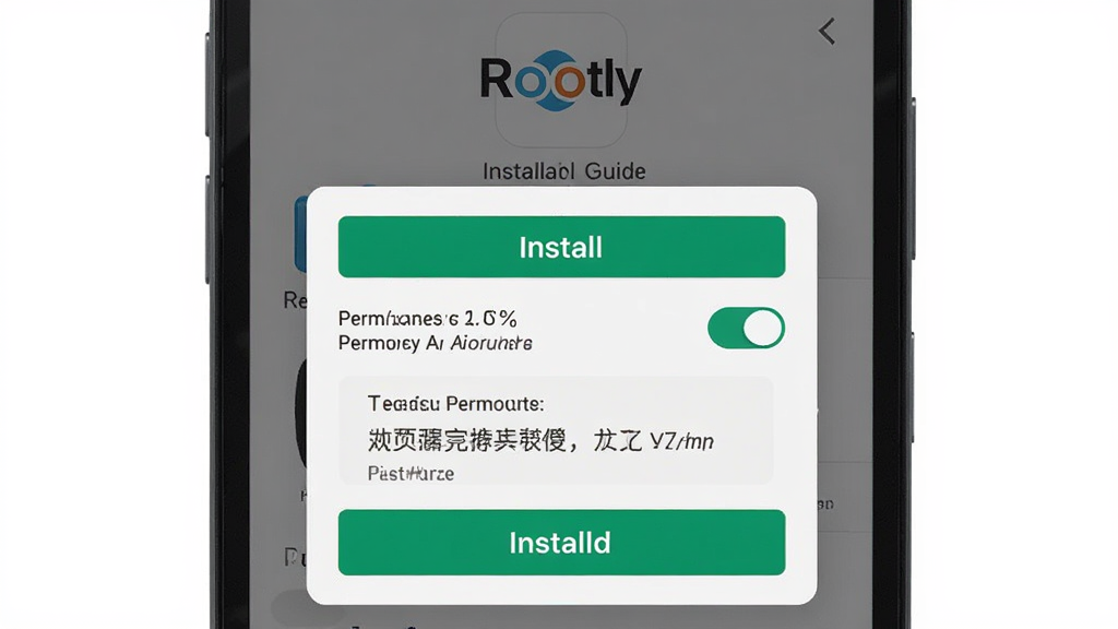 ����ΪRootlyӦ���ڰ�׿�ֻ��ϵİ�װ������Ȩ����Ȩ�������棬����Ϊ�ֻ���Ļ��д���У��Ű����½ṹ�����Ϊ��ʵUI��ͼ�磬ϸ�ڰ�����װ��ť��Ȩ�޿��ء���ʾ���ֿ򣬻��ʸ���ɾ��޶���Ԫ�أ������д��С�Rootly������