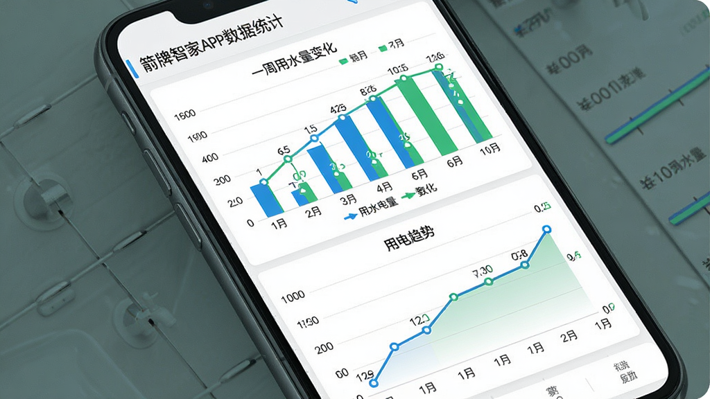 �����Ǽ�APP����ͳ�ƽ��棬����չʾ�ֻ���Ļ����ˮ�õ�ͳ��ͼ�����Ϸ�Ϊ��״ͼ��ʾһ����ˮ���仯���·�Ϊ����ͼ��ʾ�õ����ƣ�ͼ����ɫΪ��ɫ����ɫ������Ϊ��ɫ�����Ϊ���ݿ��ӻ���ƣ�ϸ�ڰ���������̶ȡ����ݵ��ǡ�ͼ��˵�������ʸ��壬����ɾ����޶���Ԫ��