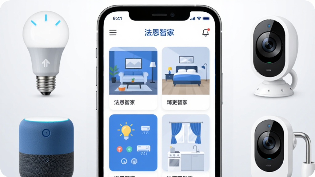 画面中央展示一部智能手机,屏幕上显示