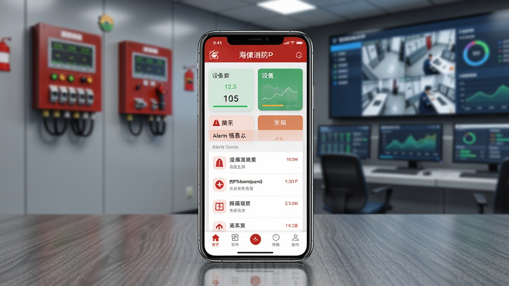 ����������һ�������ֻ�����Ļ����ʾ��������APP�������棬��������豸״̬��Ƭ��������Ϣ�б��͵ײ����������ֻ������ڰ칫�����ϣ��������ִ��������������ң�ǽ���Ϲ������������ͼ�ش��������岼�����ֻ�Ϊ���ģ���������ֲ������豸ͼ���������塣���Ϊдʵ�Ƽ��磬ϸ�ڰ�����Ļ���⡢���������������黯�������������ɾ����޶���Ԫ�ء�