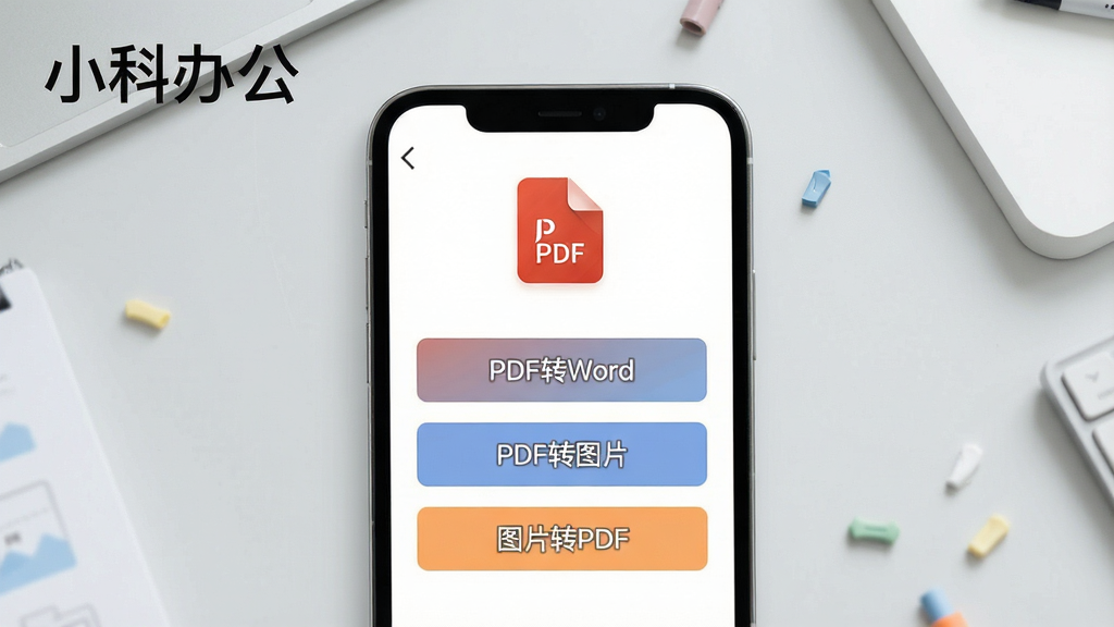 һ��չʾС�ư칫PDF�������ͼƬ�����������ֻ���Ļ��ʾPDFת�����棬������PDFתWord����PDFתͼƬ����ͼƬתPDF���Ȱ�ť����Ļ�Ϸ���PDF�ļ�ͼ�꣬����Ϊǳ��ɫ����̨�����Ϊ����ǳɫ��ϸ�����������ʸɾ����޶���Ԫ�أ�ͼƬ�����ֱ�ע��С�ư칫��