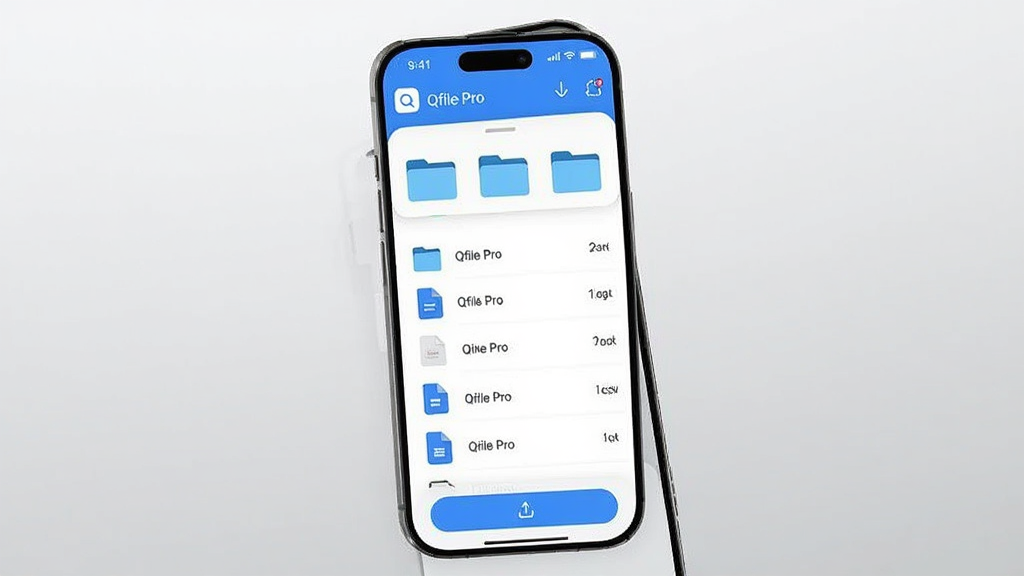 һ��չʾ Qfile Pro Ӧ�ý�����ֻ�Ч��ͼ��������һ���ִ������ֻ�����Ļ��ʾ Qfile Pro �ļ��������棬�����ļ���ͼ�ꡢ�ļ��б����ϴ���ť�����ֲ��þ��й�ͼ���ֻ���΢��б���Ű��ϣ��ֻ���Ļ��������������Ϊ����ǳ��ɫ���䡣���Ϊ�ִ��Ƽ��� UI ���չʾ��ϸ�ڰ���Ӧ��ͼ�ꡢ���������ֱ�ǩ��Qfile Pro�����ļ�����ͼ�����ʸ��壬�ɾ����޶���Ԫ�ء�