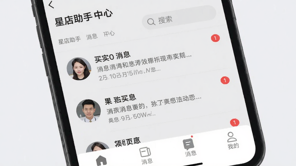 �ǵ�������Ϣ���Ľ���չʾͼ������Ϊ�ֻ���Ļ��ʾ�ǵ�����App����Ϣ�б�ҳ�棬�б��������ͷ����ϢժҪ��δ������ǣ�����Ϊ����ɫ���������ˬ��ϸ�ڰ�����Ϣ�����ǩ��������͵ײ����������������������ɾ��޶���Ԫ�ء�