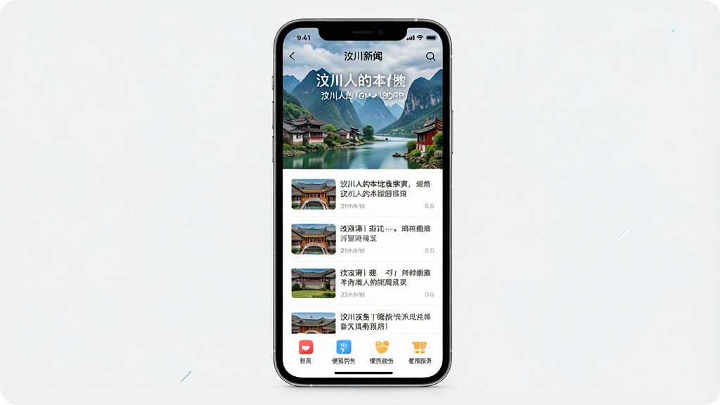 һ��չʾ�����ֻ���Ļ��ͼƬ����Ļ����ʾ��һ����Ϊ�봨�˵ı�����ѶAPP���棬���涥�����봨��ɫ��ɽˮ����ͼ���м���������Ѷ�б����ײ��б������ͼ�꣬���岼��������������ִ������ʸ��壬�ɾ��޶���Ԫ��