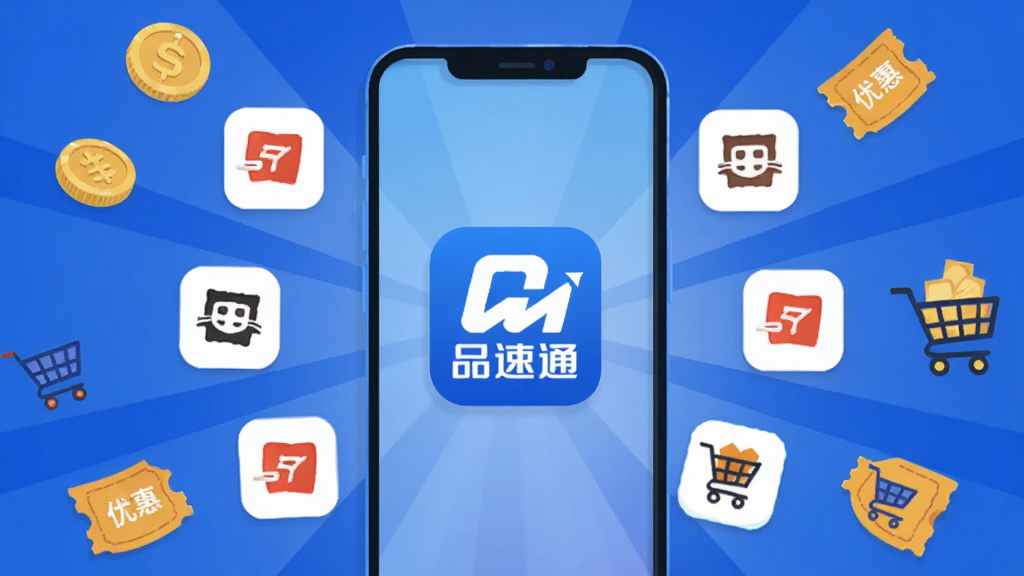 Ʒ��ͨȫƽ̨�����ۺϹ��ܽ��棬����Ϊ�ֻ���Ļչʾ�������ƽ̨ͼ�껷����Ʒ��ͨLOGO��Χ�����ֳʷ���״���Ű���У����Ϊ�Ƽ�����ɫ��ƽ�廭��ϸ�ڰ�����ҡ��Ż�ȯ�����ﳵ��СԪ�ص�׺�����ʸ��壬�ɾ����޶���Ԫ��