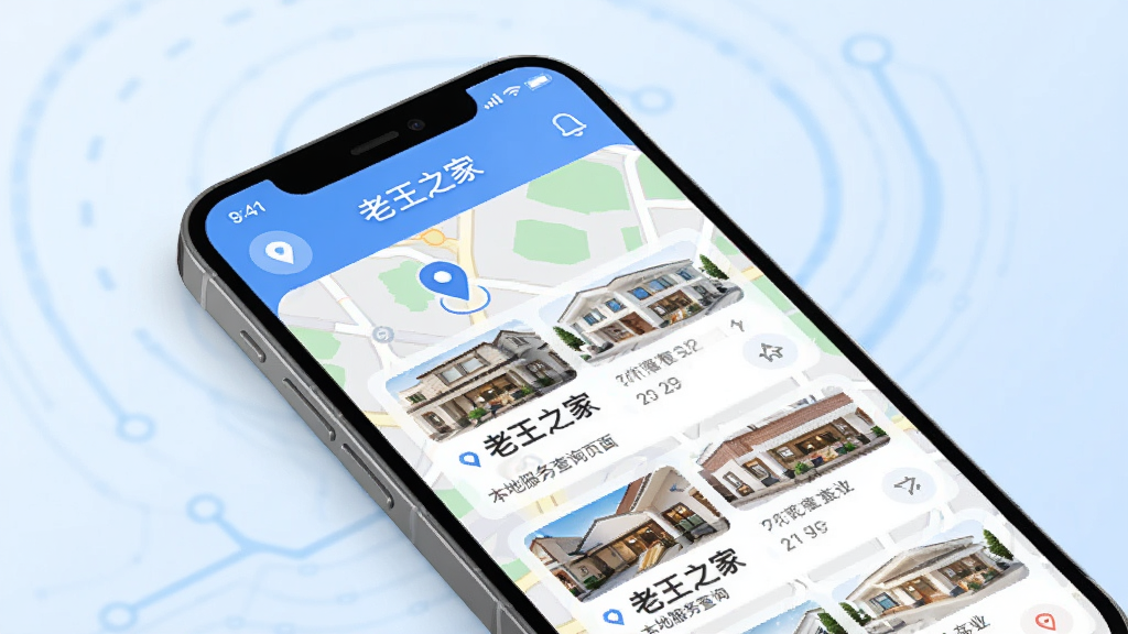 �������ơ�����֮�ҡ����ط����ѯҳ�棬����չʾ�ֻ���ͼ���ܱߵ����б���ϵĽ��棬����Ϊ����ɫ�������Ϊ�Ƽ�����������ƣ�ϸ�ڰ�����λͼ�ꡢ���̿�Ƭ��������ֵ�������������ɾ����޶���Ԫ��