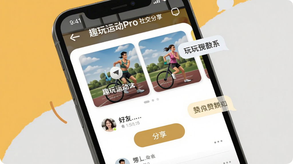 Ȥ���˶�Pro�罻�������棬�ֻ���Ļ��ʾ�˶��ɾͿ�Ƭ����ѵ����б����������з�����ť���������ݣ�����Ϊů��ɫ��ǳ��ɫ���䣬��������Ѻã��Ű����������ʸɾ����޶���Ԫ��