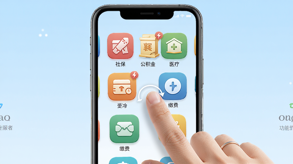 �ҵ�����App���������չʾͼ���ֻ���Ļ��ʾ�籣��������ҽ�ơ��ɷѵȲ�ɫͼ�����񣬱���Ϊǳ��ɫ���䣬������������ָ�����Ļ�Ľ�������ʾ�⣬���־��жԳƣ�����������죬ϸ�ھ��£����ʸ��壬�޶���װ��Ԫ��