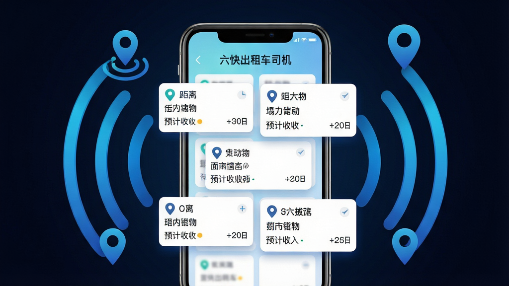 ��������Ϊһ�������ֻ���д����Ļ��ʾ��������⳵˾�����Ķ������ͽ��棬���������Ƭ�Ը�����ʽ���֣���Ƭ�ϴ��о��롢Ŀ�ĵغ�Ԥ��������Ϣ���ֻ���Χ�����Ŷ�̬�������źŲ��ƺͶ�λͼ�꣬����ʵʱ���ݴ��䡣���ֲ������ĶԳƹ�ͼ���ֻ����У�����������ɢ���Ű��ϣ�������Ƭ�������룬��Ϣ�㼶���������Ϊ��ƽ���Ƽ��廭���ɫ��������ϸ�ڷ��棬�ֻ��߿�Բ����Ļ������Ȼ���źŲ����ý�����ɫ��ʾ�����ʸ��壬����ɾ����������Ϊ��ɫ������ͻ���ֻ���Ļ���ȡ�