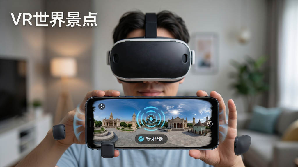 VR���羰�����ʽVR���鳡������������Ϊ�û����VR�۾����ӹۿ��ֻ���Ļ�е�ȫ�����㣬����Ϊģ�������ڻ��������ֲ���������С��豸���ƵĹ�ͼ�����Ϊдʵ�Ƽ��磬ϸ�ڰ����ֻ���Ļ�ϵ�360��ȫ�����桢�����Ǹ�Ӧ����ͼ�ꡢ���������ʾ������Ϊ���塢�ɾ��޶���Ԫ�أ������д����֡�VR���羰�㡱�����Ͻ�