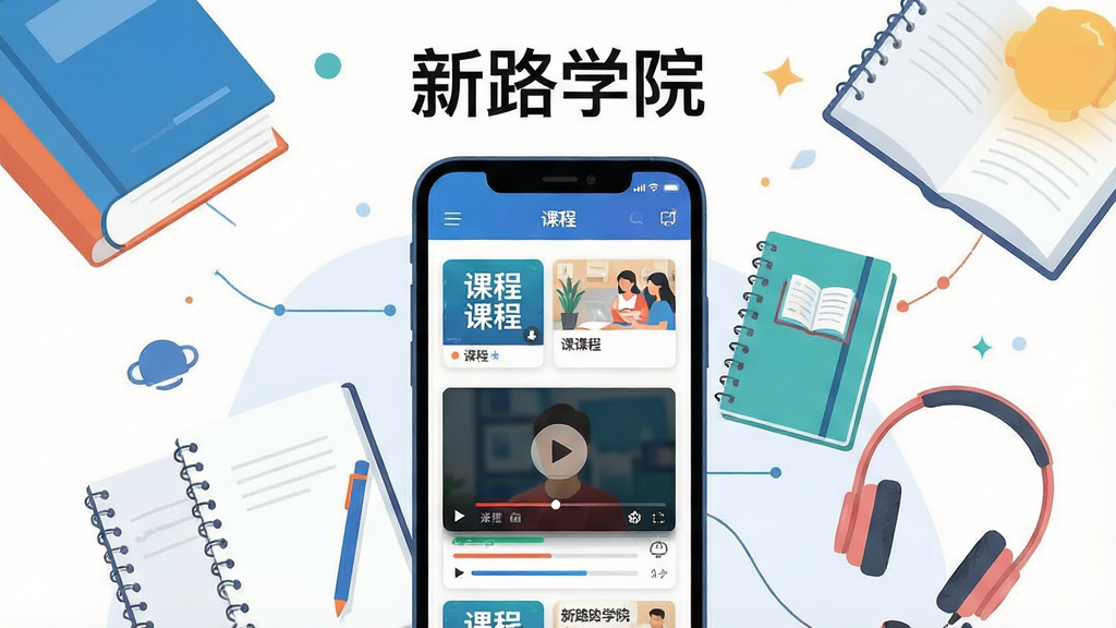 һ��չʾ��·ѧԺ����ѧϰƽ̨ȫò�Ĳ廭������Ϊһ�������ֻ���Ļ����ʾ�γ��б�����Ƶ���Ž��棬��Χ�����鱾���ʼǱ���������ѧϰԪ�أ����ֲ��þ��й�ͼ���Ϸ����׷����������ơ���·ѧԺ�����������Ϊ�ִ���ƽ���Ƽ��磬ϸ�ڰ����γ̷��濨Ƭ������������������ͼ�꣬���ʸ��壬����ɾ����޶���Ԫ��