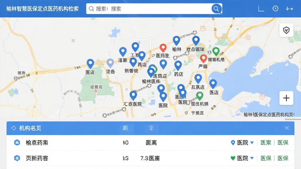 �����ǻ�ҽ������ҽҩ��������ҳ�棬��ͼ�ϱ�ע�����ɫ��λͼ�����ҩ���ҽԺ���·��б���ʾ�������ơ�������ҽ����ʶ��������λ�ڶ��������������ˬ����ͼ���б���ϲ��֣����廭�ʣ��ɾ�����