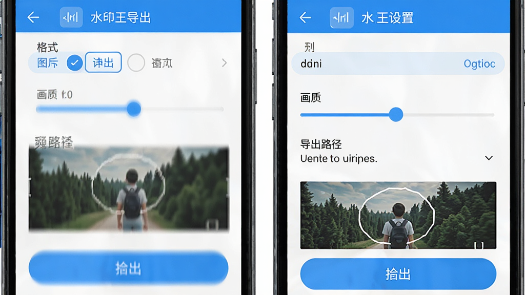 �ֻ���Ļչʾˮӡ���������ý��棬��������ͼƬ��ʽѡ�񡢻��ʵ��ڻ��顢����·��ѡ���ѡ��·���Ԥ��ͼ�͵�����ť�����������ˣ�������ɫ�����廭�ʣ��Ű�����