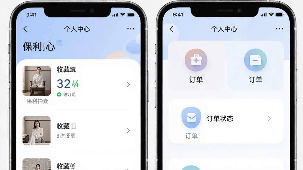 ��������APP��������ҳ��չʾ�����������ղ��б��붩��״̬ͼ�꣬��ɫ��ͣ��������࣬�ֻ������񣬸������ȣ�������Ԫ��