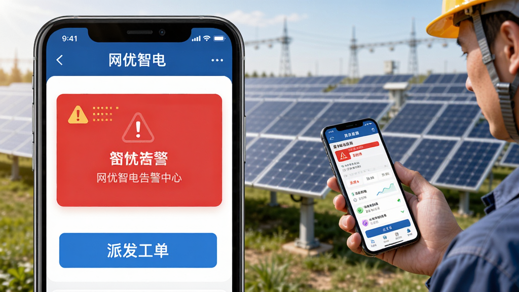 �ֻ�����չʾ�������ǵ硱�澯���ģ���ɫ�澯��Ƭ��Ŀ���·��С��ɷ���������ť�������Ҳ���һ����ά��Ա�ֳ��ֻ��鿴��Ϣ������Ϊ�����վ�ֳ����������дʵ��񣬹��������������������޶���Ԫ�ء�