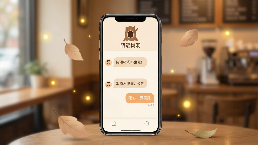 һ����ܰ���ֻ�Ӧ�ý���չʾͼ������������һ�����������ֻ����ֻ���Ļ����ʾ��İ������APP��������棬�����������ů����ǳ��ɫ�͵���ɫΪ��ɫ������Ļ�Ϸ���������״��ͼ���İ��������������Ļ�м����û������������������ݺ�ů�ĵĻظ����ݣ��ֻ���Χɢ���ż�Ƭ��͵���Ҷ��ů��ɫ��С��㣬�������黯����ů���ȹݽ��䣬����������������ϸ�ھ��£����ʸ��壬�ɾ��޶���Ԫ��