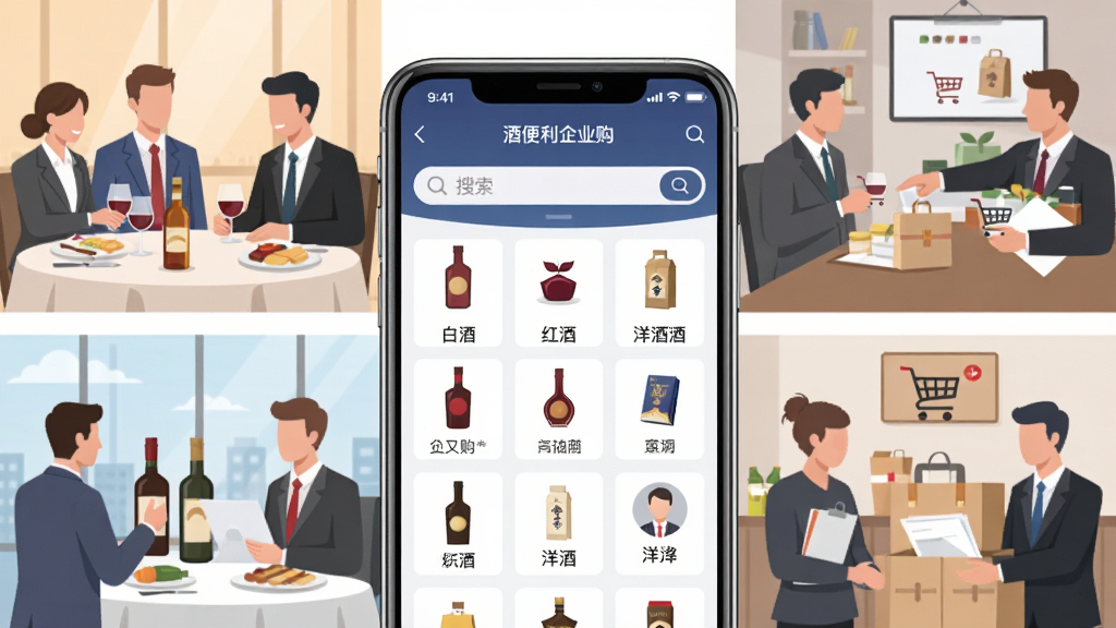 �Ʊ�����ҵ������������չʾ����������Ϊ�ֻ���Ļ����Ļ����ʾ�Ʊ�����ҵ��APP��ҳ�������׾ơ���ơ���Ƶ���Ʒ����ͼ��������������Ļ��Χ�����������롢��ҵ�ɹ���Ա�������ȳ���Ԫ�أ����ֲ��þ��й�ͼ���Ű������������Ϊ�ִ������ƽ����ϸ�ڰ�����ƿͼ�ꡢ���ﳵ��ʶ����ҵ�û�ͷ�񣬻��ʸ��壬�ɾ����޶���Ԫ��