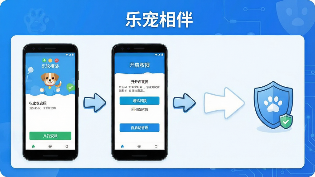 һ�š��ֳ���顱APP�ڰ�׿�ֻ��ϵİ�װ��Ȩ�����ò���ʾ��ͼ��������һ���ֻ���Ļչʾ��װ�����Ȩ�޿���ҳ�棬������������װ����֪ͨȨ�ޡ����������������Ȱ�ť���Ա��п�ͨ���ļ�ͷָ���Ͷ��ư�ȫͼ�ꡣ����Ϊ�ֲ�ͼ���Ű棬���Ϊ�Ƽ���Լ�磬ɫ������Ϊ�������ʸ��壬�ɾ��޶���Ԫ�ء�