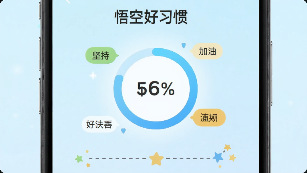 �ֻ���Ļ��ʾ����պ�ϰ�ߡ���Ŀ��������棬��Ļ������һ��Բ�ν����������ȴﵽ�ٷ�֮��ʮ����Χ�С���֡������͡���С��ǩ���ֻ��·������ߺ�����װ�Σ�����Ϊ����ɫ���䡣���������¼�Լ����ƽ����ƣ����ʸ��壬�޶���Ԫ�ء�