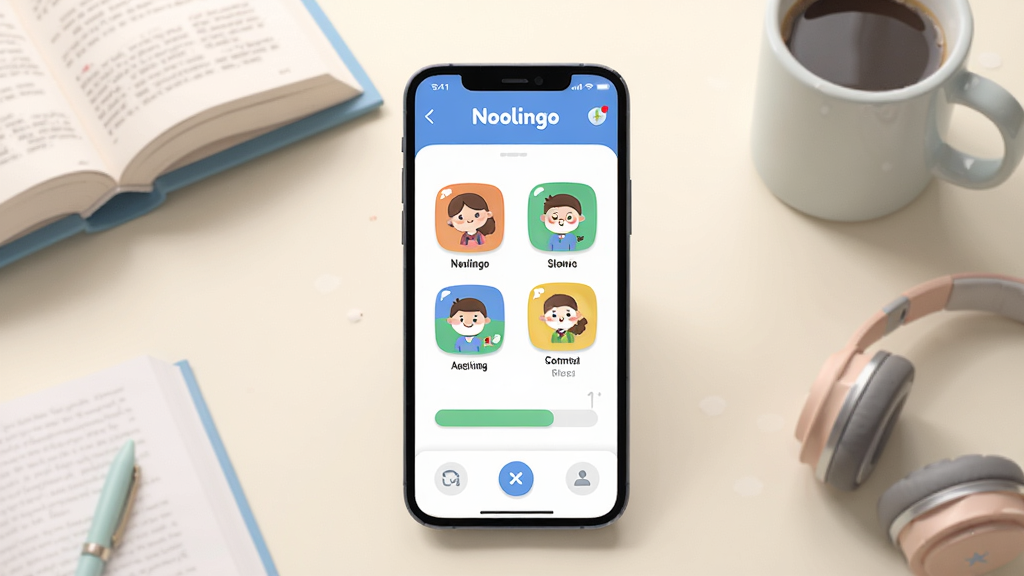 һ��չʾ Noolingo �����������ͼƬ��������һ�������ֻ�����Ļ����ʾ�� Noolingo Ӧ�õ�ѧϰ���棬�п�ͨ��������ѧϰͼ��ͽ��������������ֻ����з��ã���������͵������������Ű��࣬����������죻ϸ�ڰ����鱾�����ȱ���������ѧϰԪ�ص�׺�������������ɾ��������޶�������Ԫ��
