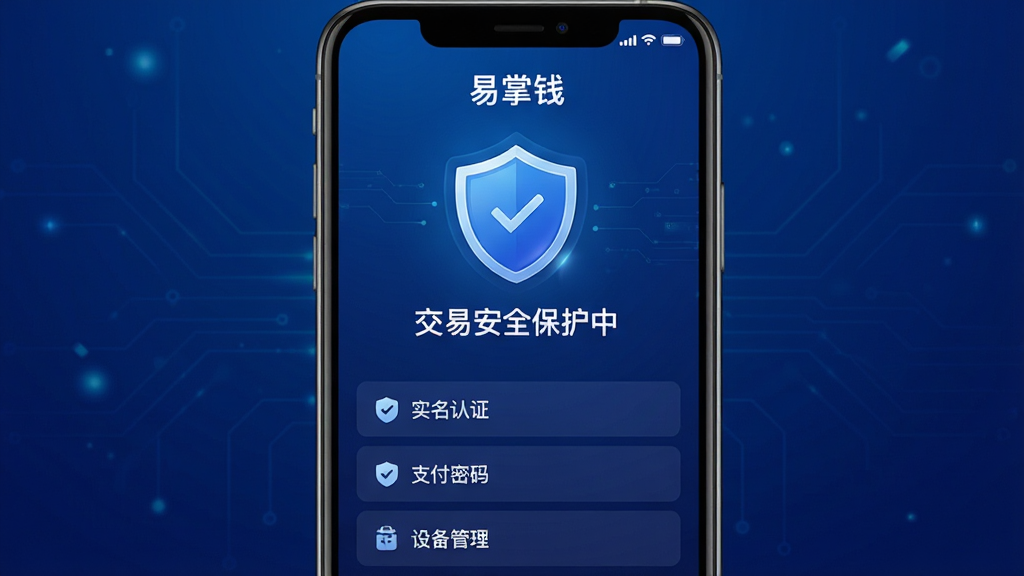 һ��չʾ������Ǯ��APP��ȫ���Ľ����ͼƬ���ֻ���Ļ��ʾ����ͼ���롰���װ�ȫ�����С��������·��г�ʵ����֤��֧�����롢�豸�����Ȱ�ȫ����ѡ�����Ϊ����ɫ���䣬���Ϊ�Ƽ���ȫ�磬ϸ�����������ʸ��壬����ɾ����޶���Ԫ�ء�