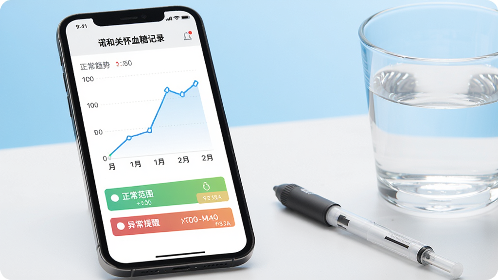 ŵ�͹ػ�Ѫ�Ǽ�¼���棬����չʾ�ֻ���Ļ�ϵ�Ѫ����������ͼ��ͼ���·��в�ɫ��ע��������Χ���쳣���ѣ��ֻ��Ա߷���һ֧�ȵ��رʺ�һ��ˮ������Ϊ��͵����׽��䣬������ִ���ϸ�����������ʸɾ����޶���Ԫ��