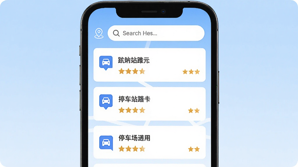 ������ͼ�����ܱ߷����������棬����չʾ�ֻ���Ļ���г������ļ���վ��ͣ�����б���ÿ����Ŀ���о����ʶ���Ǽ����֣�����Ϊ����ɫ���䣬������¼�Լ��ϸ�ڰ�����λͼ���������������ʸ��壬�������룬�޶���װ��