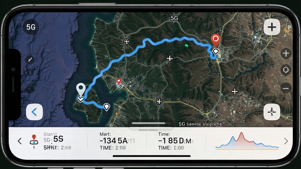 5G����ʵ�������켣��¼���棬����Ϊ�ֻ���Ļ��ʾһ���������н��켣���������ǵ�ͼ�ϣ�����Ϊȫ����ͼ�ӵײ�������壬�Ű�����չʾ������ʱ�䣬���Ϊ�����˶����ϸ�ڰ�������յ��Ǻͺ������ߣ����ʸ��壬�ɾ����޶���Ԫ��