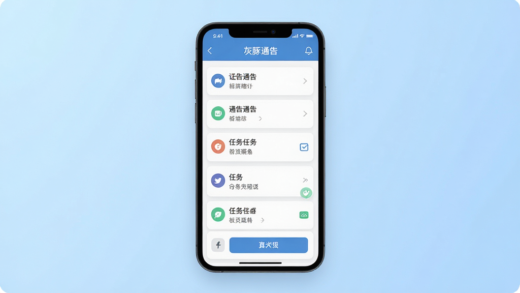 ����ͨ��APP������չʾ�������������һ�������ֻ�����Ļ��ʾͨ���б�������Ƭ������Ϊǳ��ɫ���䣬���ּ������������ִ���ƽ����ϸ�ڰ���ͼ�ꡢ��ť�����ֱ�ǩ�����ʸ��壬�ɾ����޶���Ԫ��