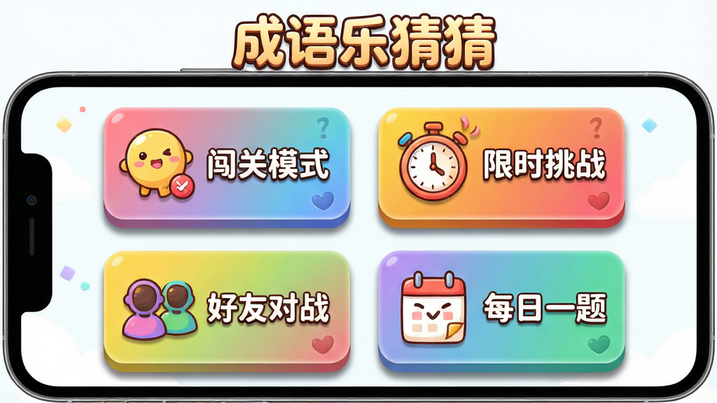 �����ֲ²¶�����Ϸģʽѡ����棬����Ϊ�ֻ���Ļչʾ�ĸ�ģʽ��ڿ�Ƭ���ֱ�Ϊ������ģʽ������ʱ��ս�������Ѷ�ս����ÿ��һ�⡱������Ϊ���������������У�ÿ����Ƭ���ж�Ӧ�Ŀ�ͨͼ�ꣻ�Ű������������С������ֲ²¡��������֣����Ϊ���ÿɰ��Ŀ�ͨ���ϸ�ڰ�����ɫ���俨Ƭ��������Ӱ��Բ�����壻���ʸ��壬����ɾ����޶���Ԫ��