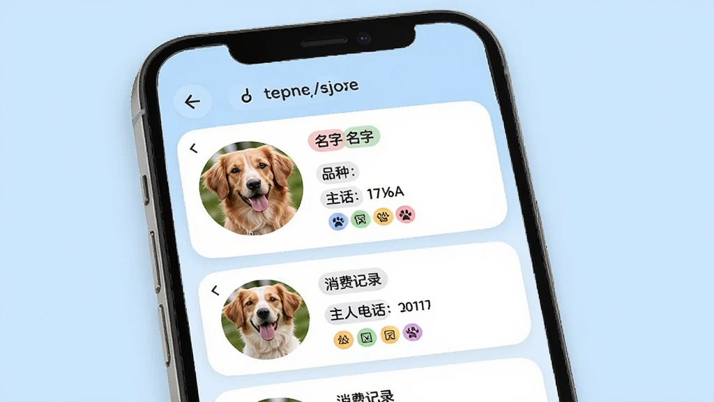 ������̼Ҷ˻�Ա����ҳ�棬�������ֻ���Ļ��ʾ�����Ա������Ƭ������������Ƭ�����֡�Ʒ�֡����˵绰�����Ѽ�¼������Ϊ�б�ʽ���С�����Ϊǳ��ɫ���Ű����룬���Ϊ�Ѻ��׺ͷ磬ϸ���г���ͷ��Բ�βü�����ǩ��ɫ���֣����ʸ��塢�ɾ����޶���Ԫ��