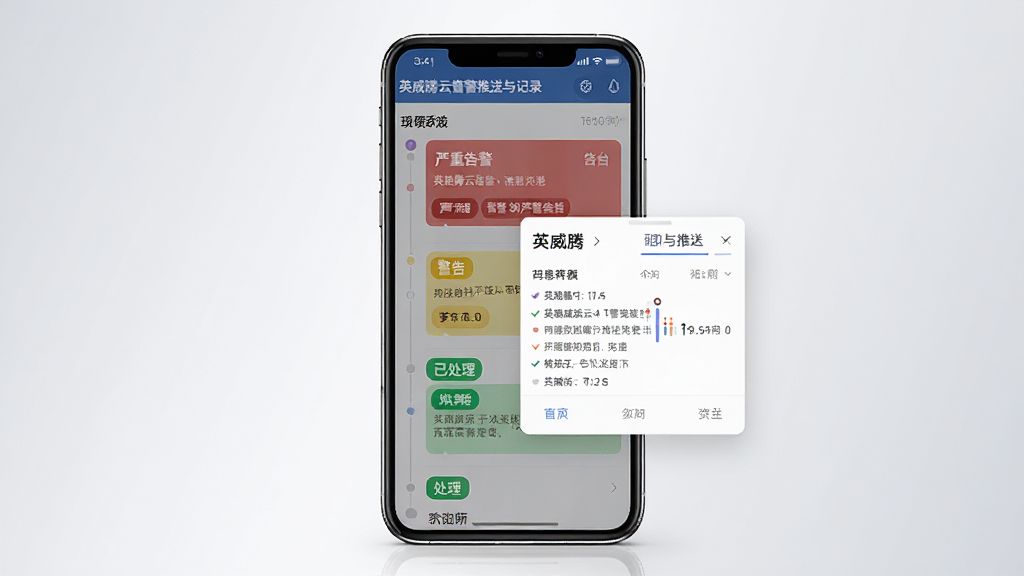 Ӣ�����Ƹ澯�������¼���棬����Ϊ�ֻ���Ļչʾ�澯�б������鵯��������Ϊ�ֻ��������У�����Ϊǳ��ɫ���䣬�Ű�ͻ���澯�ȼ���ɫ��ʶ��ʱ���ᣬ���Ϊ��Ϣ�����磬ϸ�ڰ�����ɫ���ظ澯����ɫ���桢��ɫ�Ѵ�����ǩ�����ʸ���ɾ��޶���Ԫ��