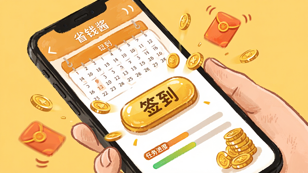 ����Ϊһֻ�������ֻ����ֻ���Ļ��ʾʡǮ��APP��ǩ��ҳ�棬ҳ��������һ����ɫ��