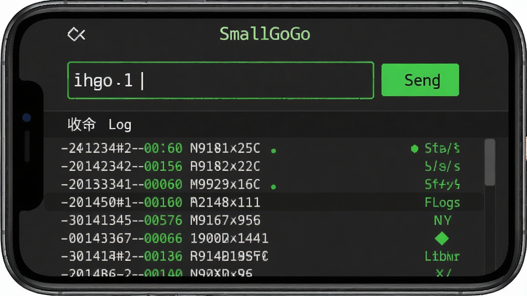һ��չʾ SmallGoGo ָ�������־����������ֻ���ͼ������Ϊ�ֻ���Ļ����Ļ���ϰ벿��Ϊָ��������뷢�Ͱ�ť���°벿��Ϊ�շ���־�б��������� 