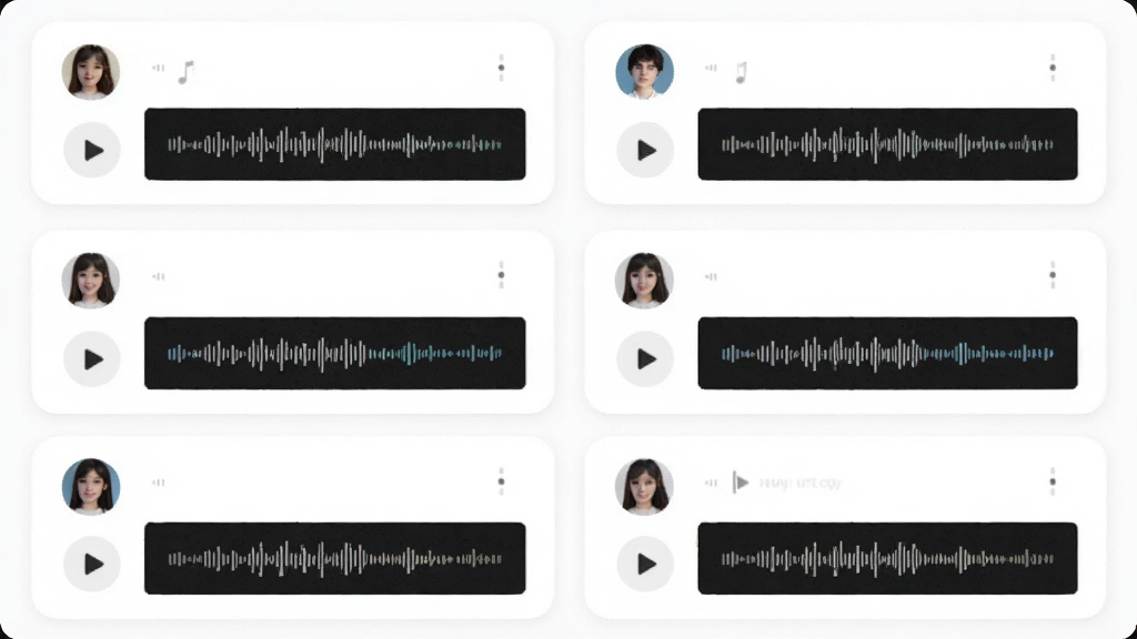 ����APP�����㳡���棬������չʾ����������̬��Ƭ��ÿ����Ƭ�в��Ű�ť���û�ͷ�����������ͼ�������ǰ�ɫ������Լ�������������޶���Ԫ��