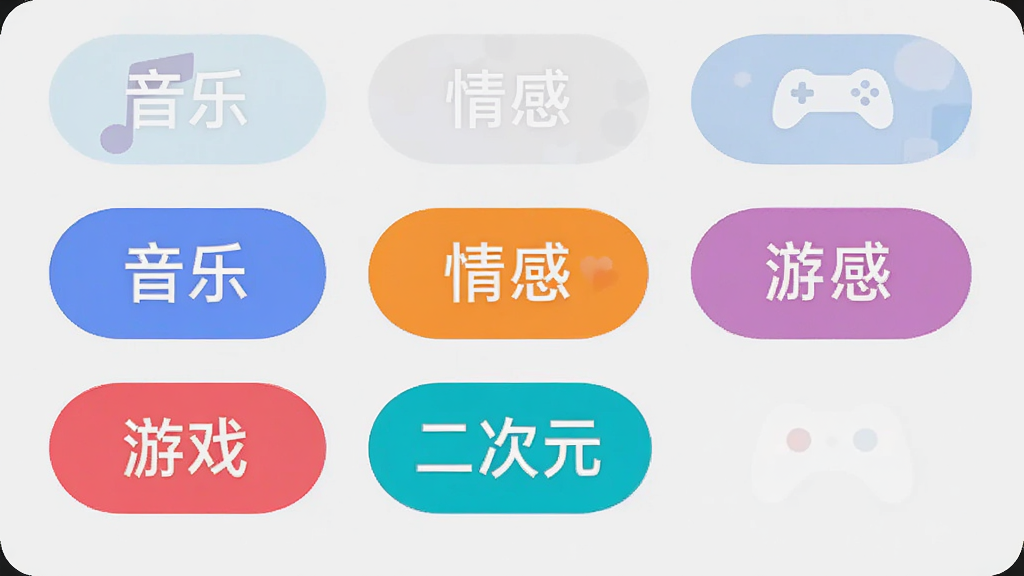 ����APP��Ȥ��ǩѡ����棬��������ʾ�����ɫ��ǩ��