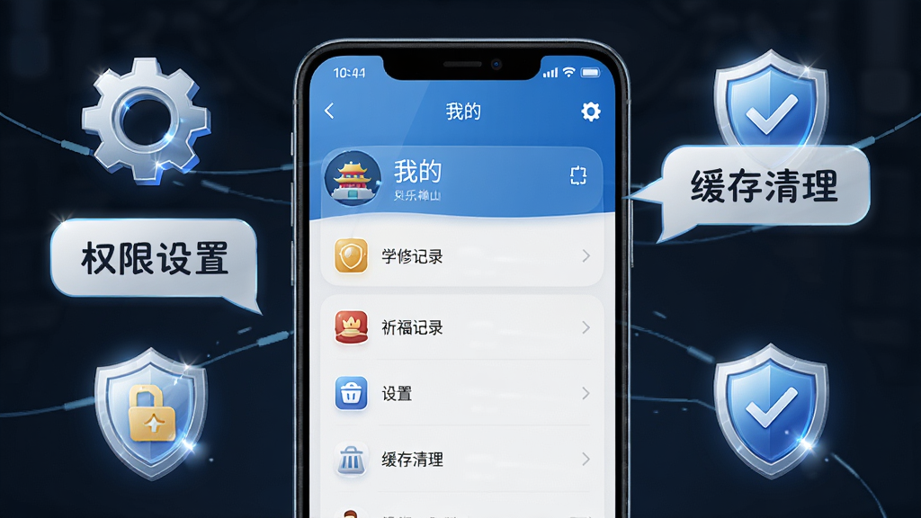 һ����׿�ֻ���Ļ��ʾ������ɽ����App�ġ��ҵġ�ҳ�棬ҳ������ѧ�޼�¼��������¼�����õ�ѡ��ֻ��Ա�����ʾ��������д�š�Ȩ�����á��롰����������������Ϊ�ֻ����У���Χ���Ƴ��������ͼ�ꡣ���Ϊ�Ƽ����磬ϸ�ڰ���ͼ��߹⡢�����������������ʸ��壬����ɾ����޶���Ԫ�ء�