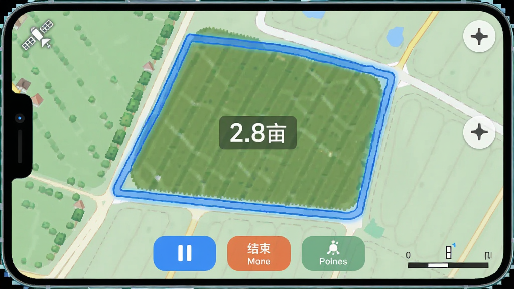 �ֻ�����չʾGPS�켣�������̣���ͼ����һ����ɫ���߹켣Χ��ũ���γɱպ�ͼ�Σ��켣������ʾ���������