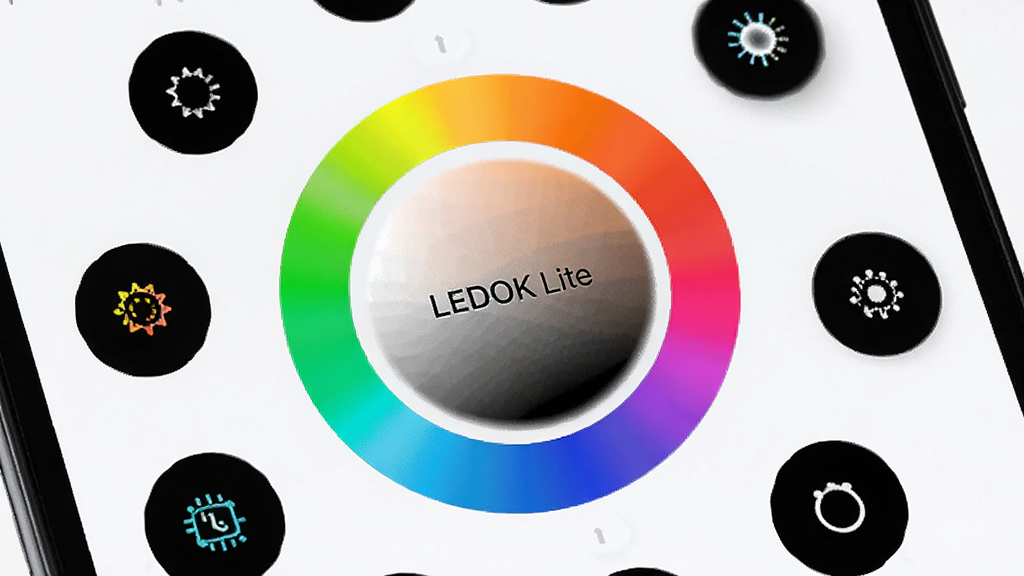 ����Ϊ�ֻ���Ļ��д����Ļ��չʾ LEDOK Lite �ĵ�ɫԲ���붯̬ģʽ�б�������Ϊ��Ļռ�����棬Բ��λ�����룬ģʽͼ�껷�����У��Ű�������ɫ�ʹ�����Ȼ�����Ϊ��ƽ��UI���չʾ��ϸ����Բ��ɫ�ʱ�����ͼ��������ࣻ���ʸ��壬�ɾ����޶���Ԫ��