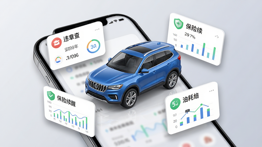 һ��չʾ�ó�������App��������ҳ����ֻ�����ͼ���������ֻ���Ļ��ʾһ����ɫSUV��3Dģ�ͣ���Χ����Υ�²�ѯ��������ѡ������������ͺ�ͳ�Ƶ�������Ƭ������Ϊǳ��ɫ���䣬���Ϊ�������Ƽ��磬ϸ�ڰ�����Ƭ��Ӱ������ͼ���������߹⣬���ʸ���ɾ����޶���Ԫ��