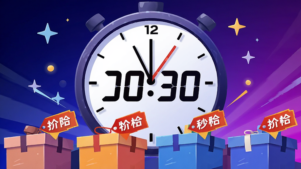 һ������ʱ����ȸе���ɱ�����廭������������һ���޴�ĵ���ʱʱ�ӣ�ʱ���·��������������Ʒ���ӣ�ÿ�������϶������ؼ۱�ǩ������������ɫ����ɫ�Ľ��䣬��׺����˸�����ǣ���񶯸л����������������޶���Ԫ��