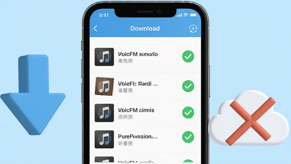 һ��չʾ����FM���߻��湦�ܵ�AIͼƬ������������һ���ֻ�����Ļ��ʾ���ع������棬�����Ƶ��Ŀ�Ҳ�����ɫ������ɶԹ�ͼ�ꡣ�ֻ��Ա���һ�����¼�ͷ������ͼ���һ���ƶ䱻�����ķ��š���������ˬ��ǳ��ɫ�����Ϊ��ƽ���Ƽ��磬ϸ�����������ʸ��壬�ɾ��޶���Ԫ�ء�