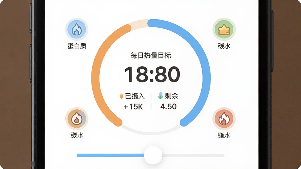 ��·���������㹤�ߵ�Ŀ������ҳ�棬�ֻ���Ļ��ʾ���ν�������������ÿ������Ŀ�����֣��·����������ʣ����ֵ����Χ�е����ʡ�̼ˮ��֬������Сͼ�꣬���־��жԳƣ��Ű�������������Բ�ǣ�ϸ���л�����ڰ�ť�����ʸ��壬�ɾ����޶���Ԫ��