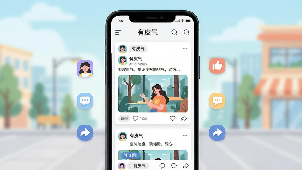һ��չʾ��Ƥ��������̬�㳡����Ĳ廭�������������ֻ���Ļ����Ļ����ʾ���ٲ���ʽ�Ķ�̬��Ƭ��ÿ�ſ�Ƭ�����û�ͷ�񡢽�ɫ���ơ���̬���ֺ���ͼ���ֻ��Ա��е��ޡ����ۡ�������Сͼ�ꡣ����Ϊ�ֻ����У�ͼ���׺�����Ϊ�ִ��罻Ӧ�÷磬ϸ�ڰ�����̬��Ƭ��������ť�������ǩ�������������ɾ������ң�ͼƬ���������������Ƥ������