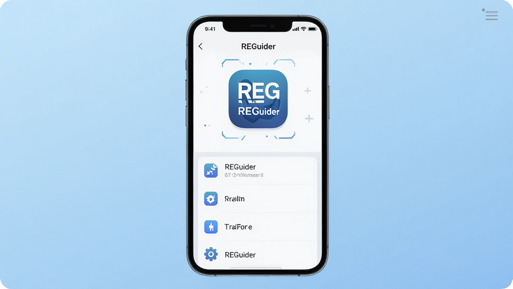 һ��չʾ REGuider �����������ͼƬ�������������ֻ���Ļ����Ļ����ʾ REGuider Ӧ��ͼ��ͼ��Ĺ����б�������Ϊ����ɫ���䣬�����ˬ�Ƽ��У�ϸ�����������ʸɾ����޶���Ԫ��