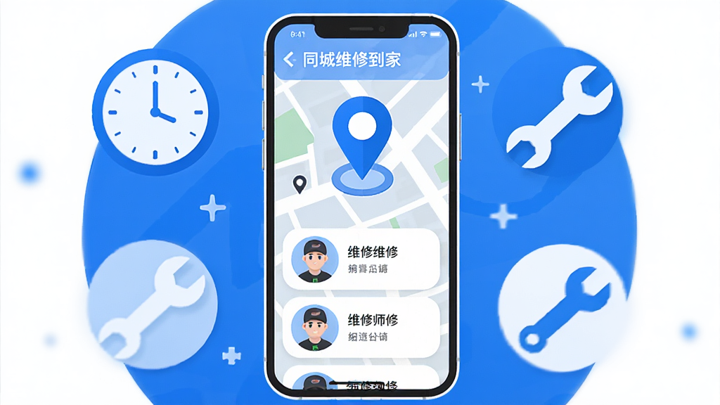 ͬ��ά�޵���APP�����ɵ�����ͼ�������������ֻ���Ļ��ʾ��ͼ��λͼ��͸���ά��ʦ��ͷ���б�����Χ������ʱ�ӺͰ��ֹ���ͼ�꣬����ƽ���Ƽ��У�ɫ������ɫ�Ͱ�ɫΪ����ϸ�����������ʸ��壬�ɾ��޶���Ԫ��