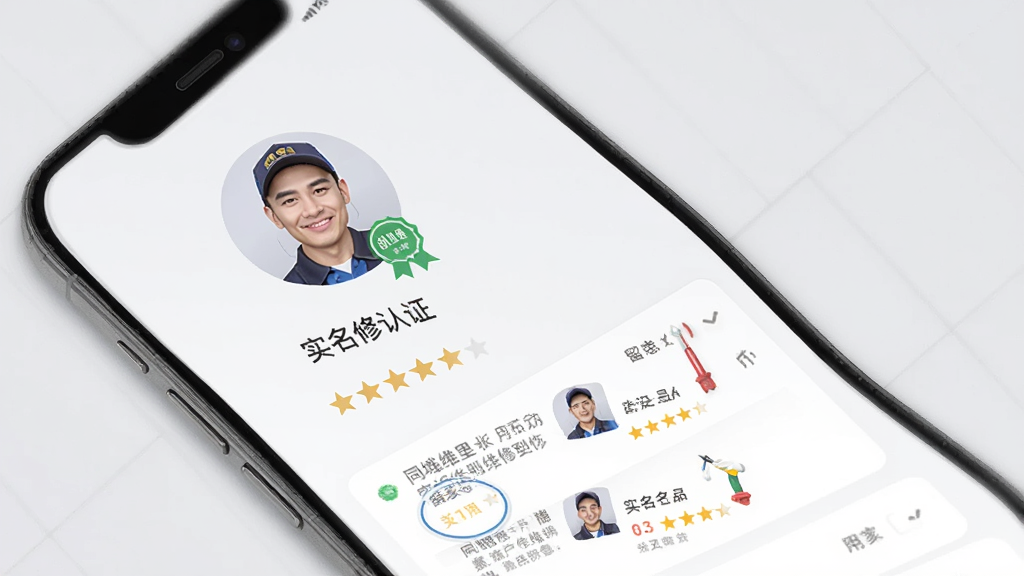 ͬ��ά�޵���APPʦ��������ҳ���棬�ֻ���Ļչʾά��ʦ��ͷ��ʵ����֤���¡��������ۺ��û������б�������Ϊǳ��ɫ��Լ��񣬻������࣬ϸ�ڷḻ�����ʸ��壬�޶���Ԫ��