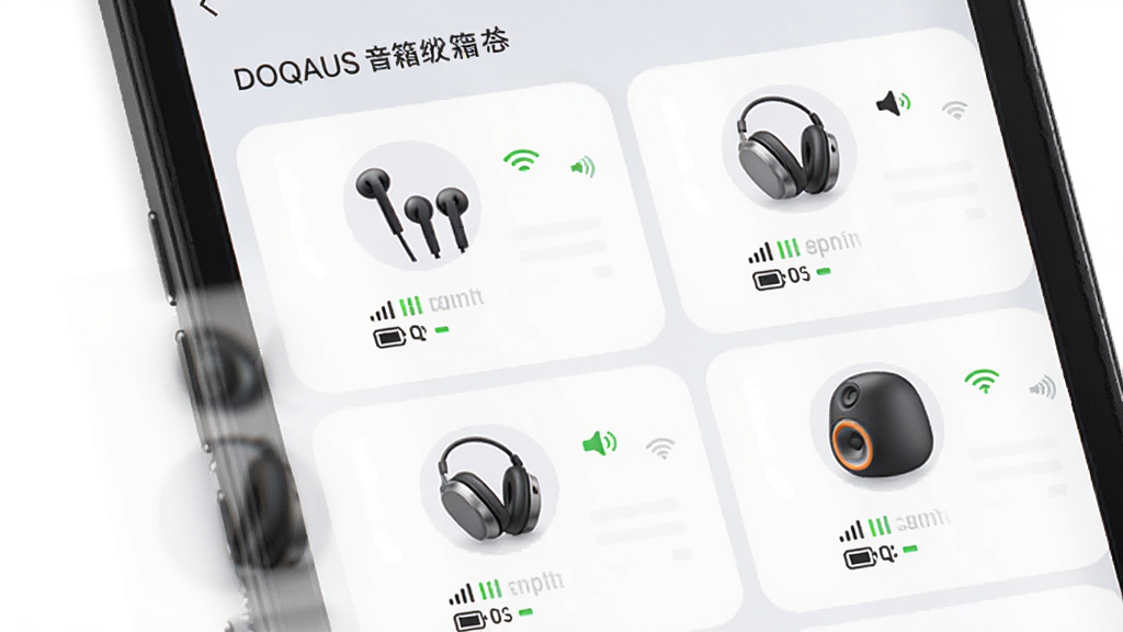 DOQAUS�����Զ�ʶ������������������豸�б����棬����չʾ�ֻ���Ļ�ж����Ƶ�豸ͼ���������룬ÿ���豸��������״̬��ʶ�����Ϊ���¼�Լ��UI��ƣ�ϸ�ڰ����豸����ͼ���ź�ǿ������������ʾ�����������ɾ����޶���Ԫ��