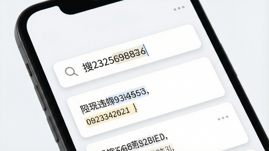 一张交通违规代码查询软件搜索功能展示图,主体为手机屏幕特写,屏幕中央显示搜索框与输入的数字代码,下方弹出匹配结果卡片,布局为上下排列,排版突出搜索框与结果列表的对应关系,风格为清爽浅色系移动端界面,细节包括搜索图标、高亮关键词、结果条目分隔线、柔和阴影,画质高清,干净,无多余元素