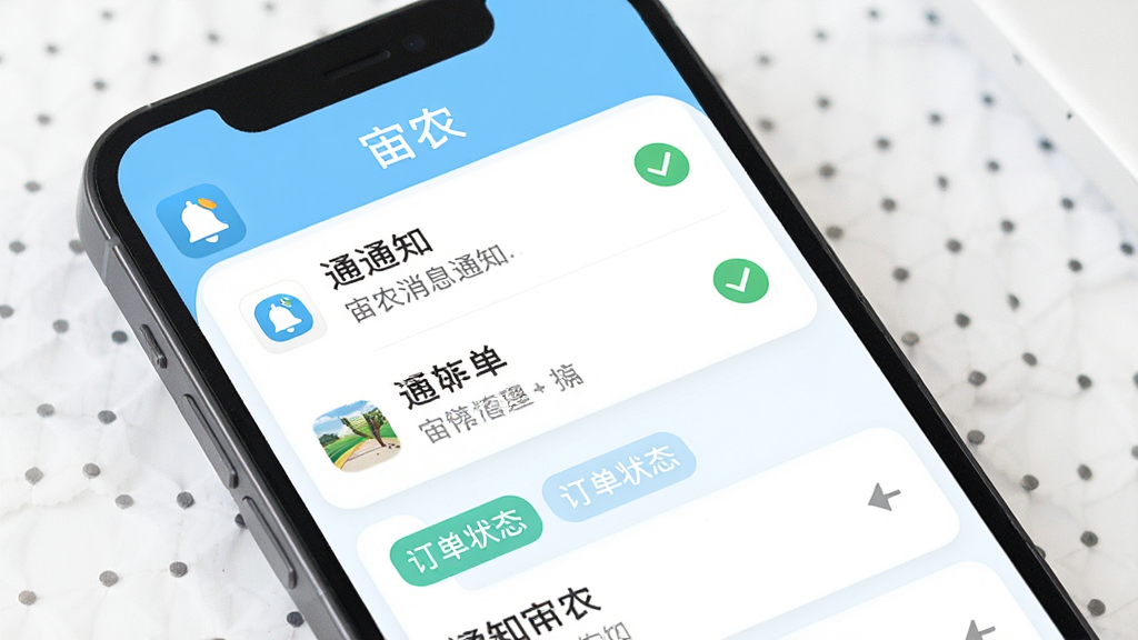��ũ��Ϣ֪ͨ�붩���������棬�ֻ���Ļ��ʾ֪ͨ�б��Ͷ���״̬��ǩ����������ũ��Ӧ�����ƣ�����Ϊǳ��ɫ���ɫ������Ϊ���·��������Ϊ��ˬ���߷磬ϸ�ڰ�������ͼ��͹�ѡ��ǣ����ʸ��壬����ɾ����޶���Ԫ��